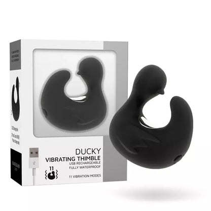 BLACK&SILVER DuckyMania įkraunamas silikoninis piršto masažuoklis, juodas