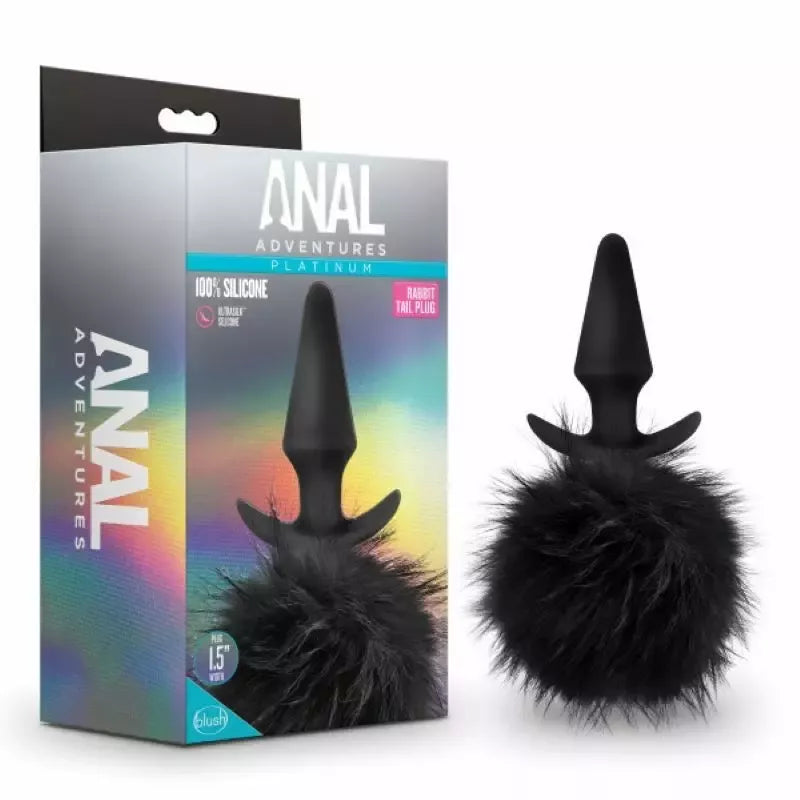 „Blush Anal Adventures Platinum Rabbit Tail Plug“ silikoninis juodas S