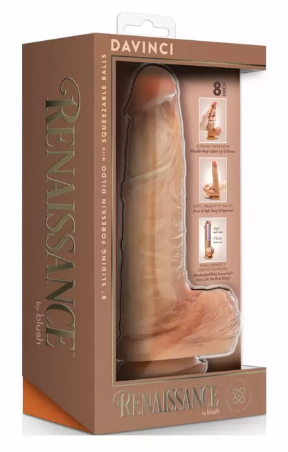 Blush DaVinci intymus silikoninis modelis su slankiojančia apyvarpe, 20 cm, smėlio spalvos