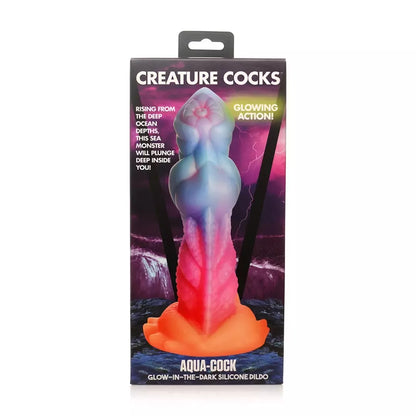 Blush Novelties Aqua Cock silikoninis modelis, tamsoje šviečiantis mėlynas, 20 cm