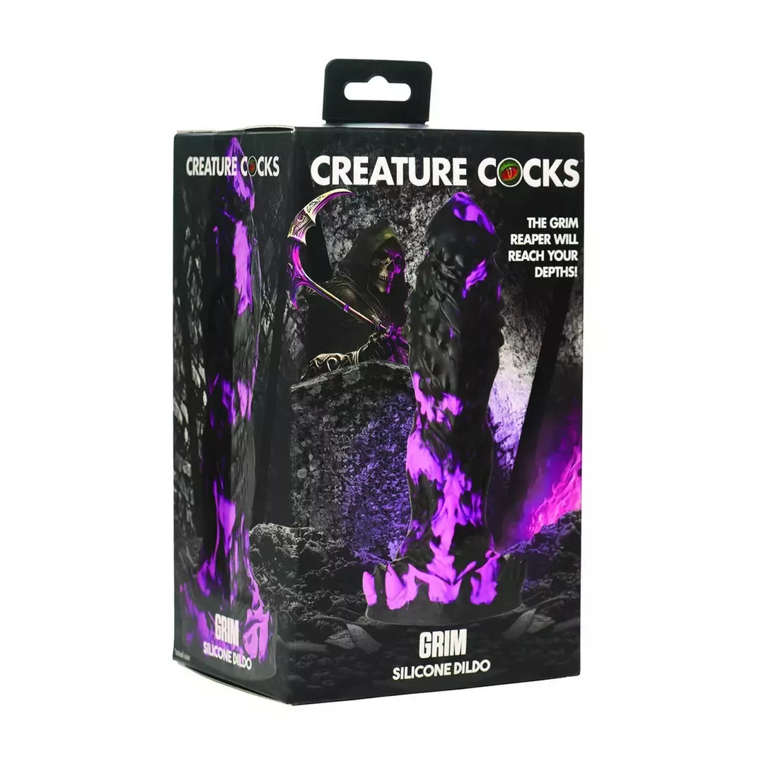Blush Novelties Grim silikoninis modelis – didelis, tekstūruotas, violetinės ir juodos spalvų