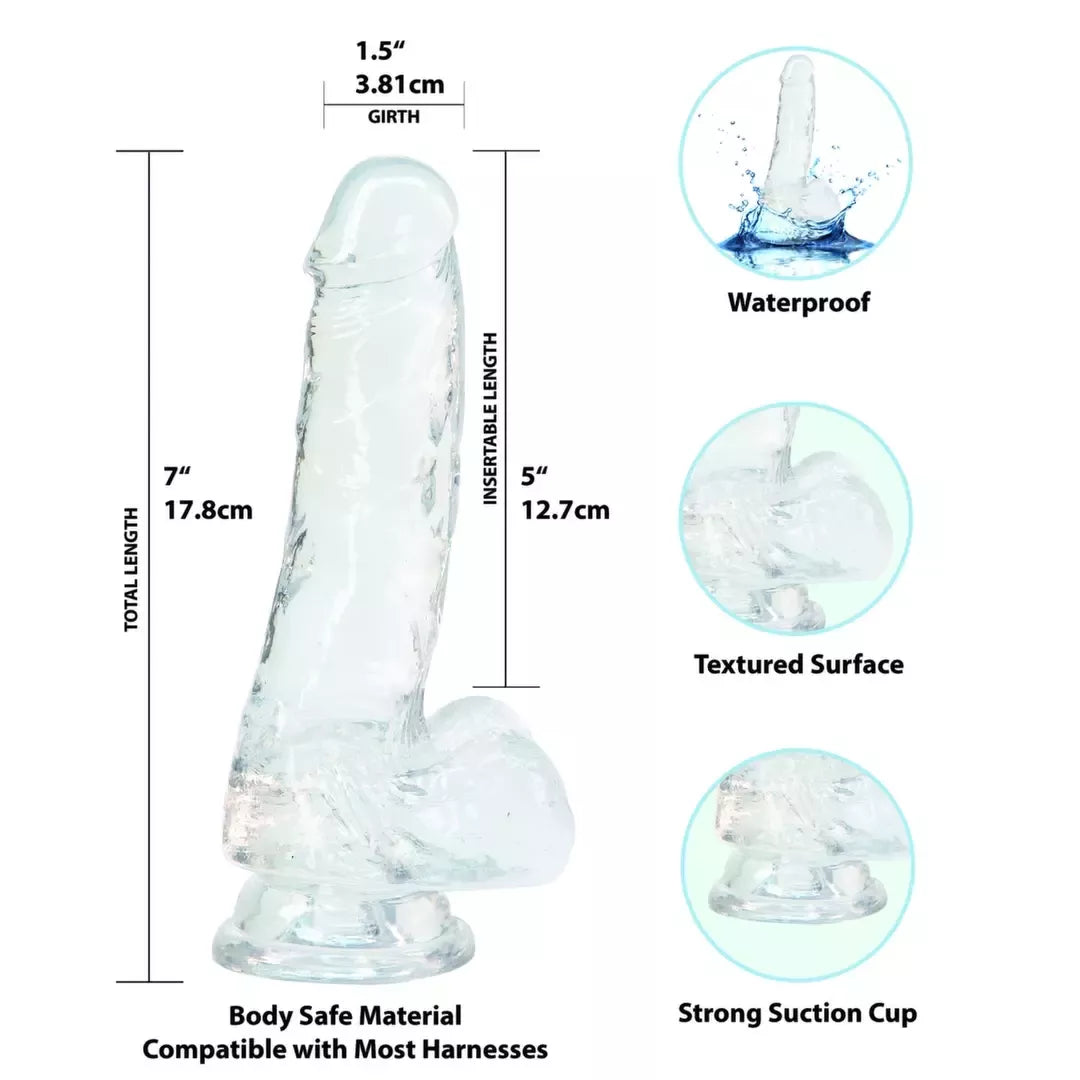 BMS Factory Crystal Addiction skaidrus intymus modelis 18 cm TPE su siurbtuku