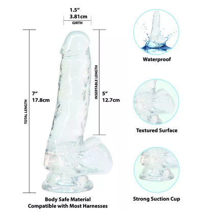 BMS Factory Crystal Addiction skaidrus intymus modelis 18 cm TPE su siurbtuku