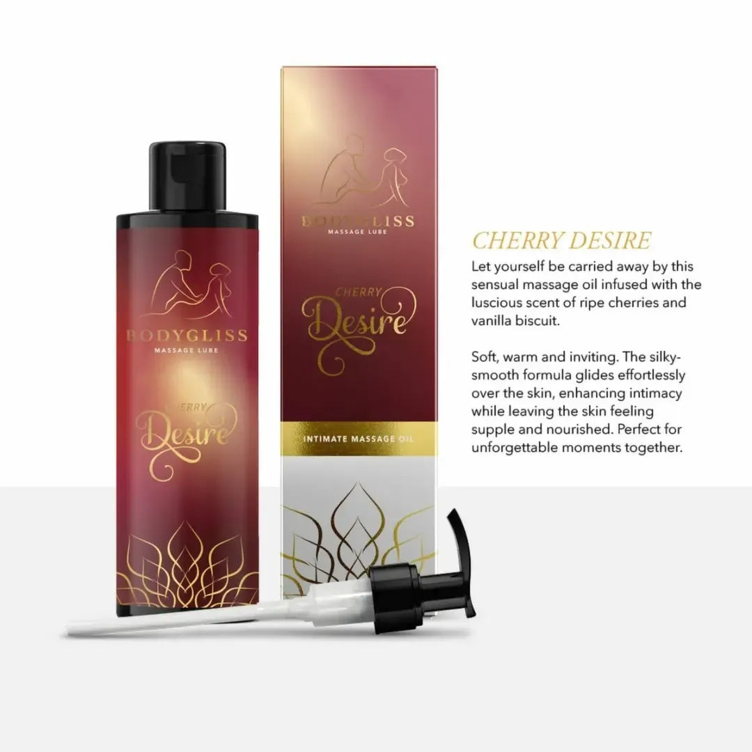 BodyGliss Cherry Desire masažinis aliejus ir lubrikantas 150ml su vitaminu E