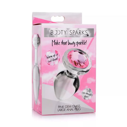 Booty Sparks didelis stiklinis analinis kaištis – rausvas brangakmenis, higieniškas stiklas, 10 cm