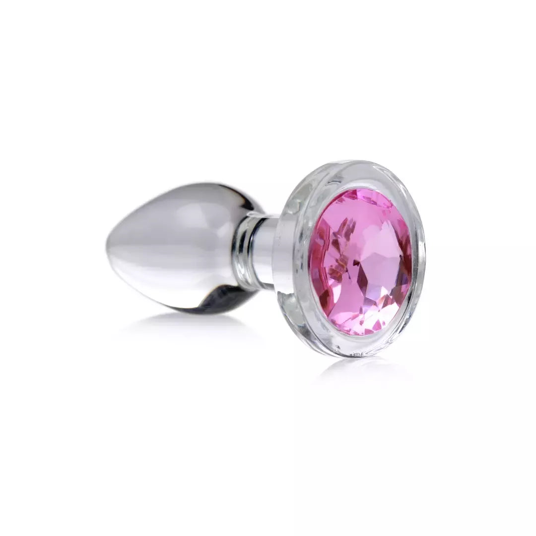 Booty Sparks Pink Gem Glass Plug Small – lygus higieniškas dizainas