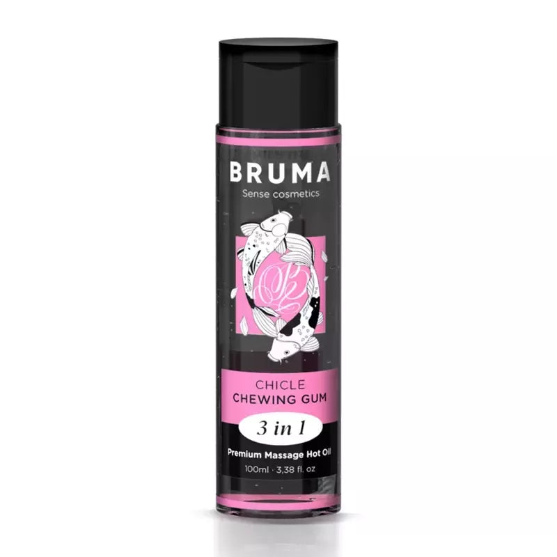 BRUMA Premium 3-in-1 masažo aliejus, kramtomosios gumos kvapo, 100 ml, veganiška formulė