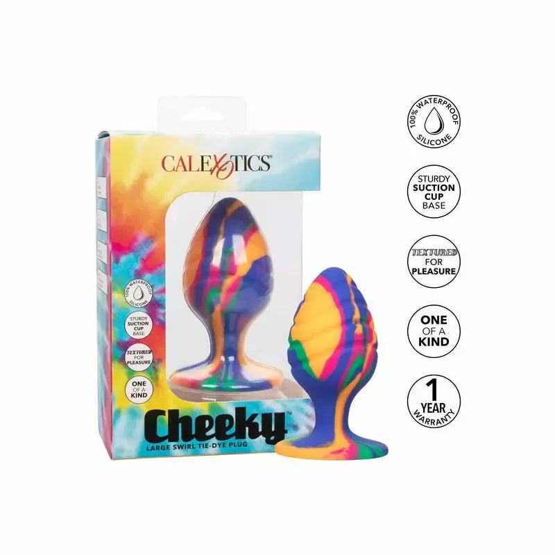 CalExotics Cheeky Large Swirl Plug silikoninis, „tie-dye“ rašto, 9 cm