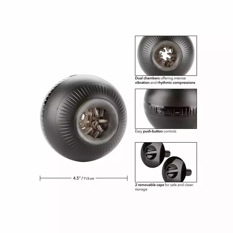 CalExotics Optimum Power MASTURBALL – vibruojanti reguliuojamo spaudimo sistema, 11,5 cm