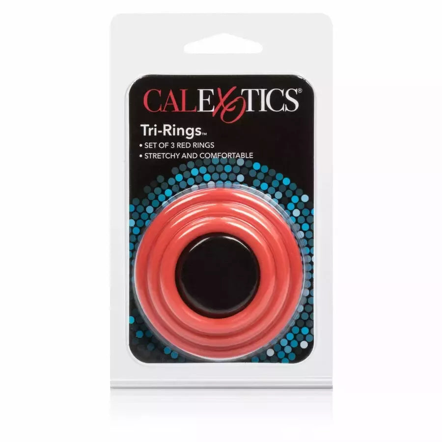 CalExotics Tri-Rings Set Red – silikoniniai anatominiai žiedai, 3 dydžiai