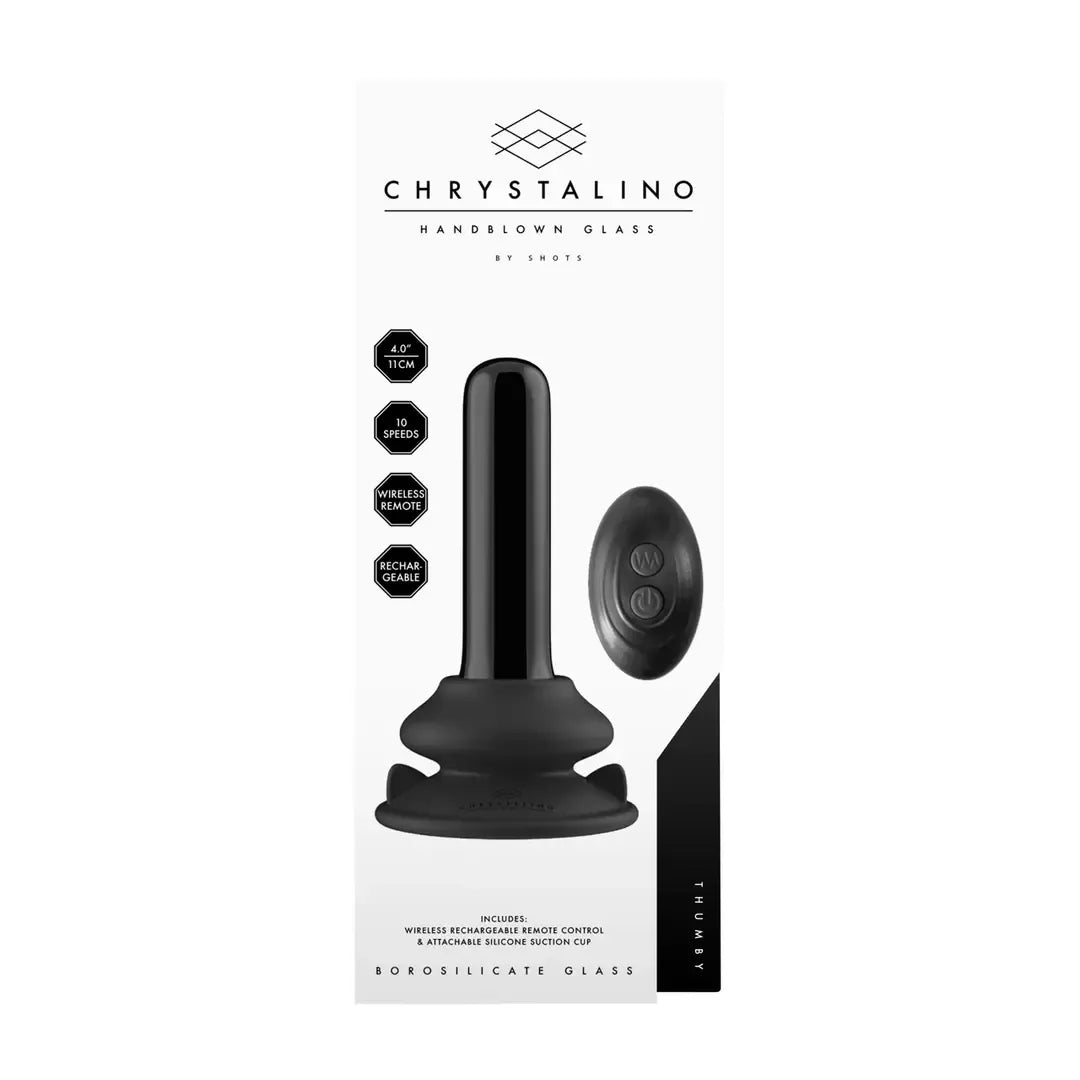 Chrystalino Thumby juodo stiklo modelis su 10 vibracijos greičių ir siurbtuku