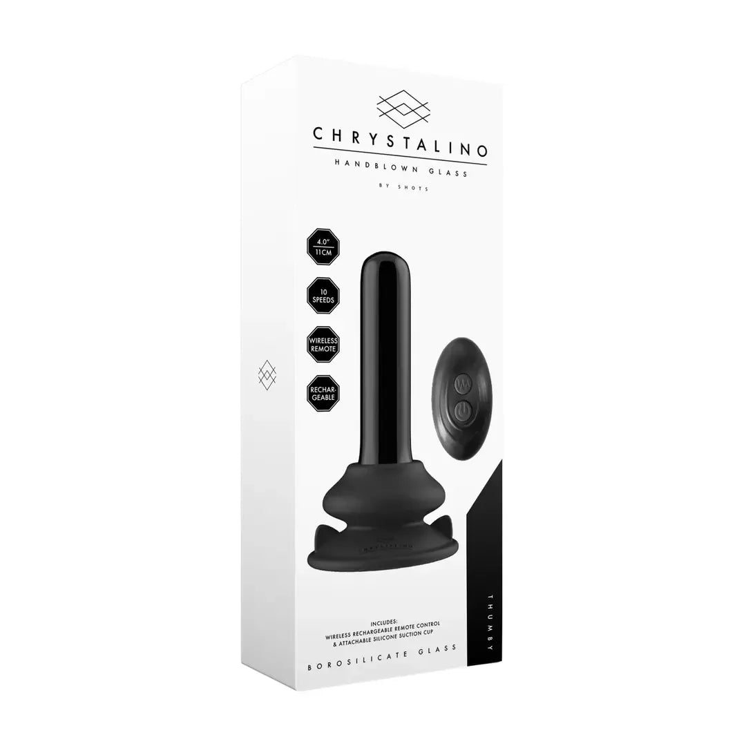 Chrystalino Thumby juodo stiklo modelis su 10 vibracijos greičių ir siurbtuku