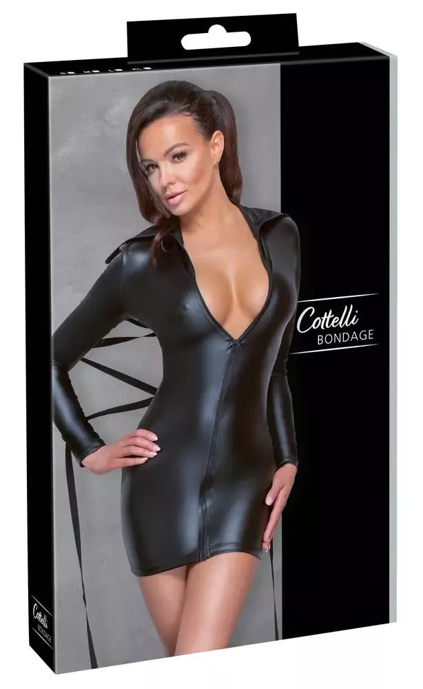Cottelli BONDAGE juoda matinė ilgarankovė suknelė su aukšta apykakle, M dydis