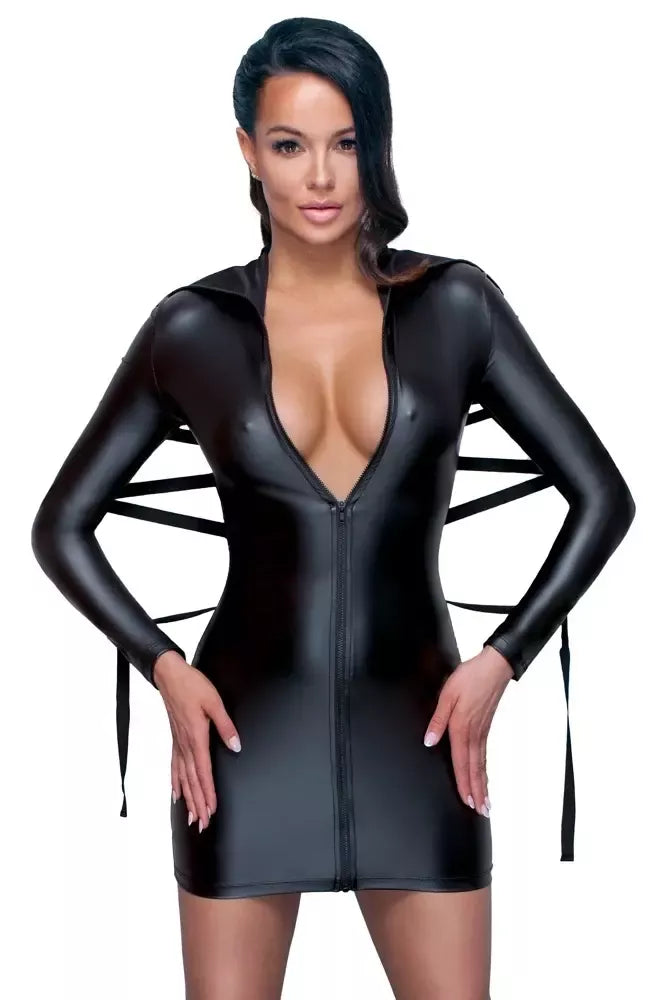 Cottelli BONDAGE juoda matinė ilgarankovė suknelė su aukšta apykakle, M dydis