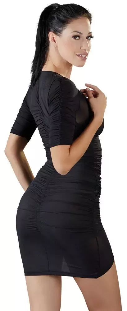 Cottelli Collection Mini suknelė XL, juoda, pusiau permatoma su raukiniais