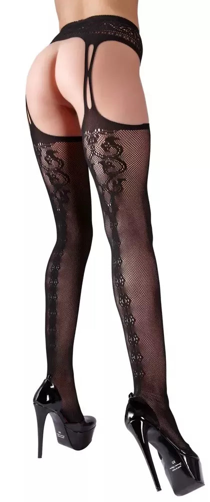 Cottelli Collection pėdkelnės su dirželiais L/XL – juodas tinklelis, siūlės detalė