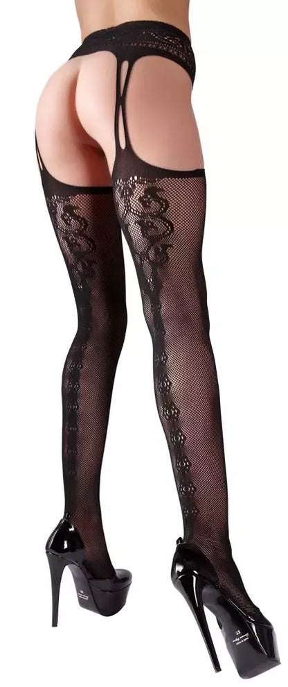 Cottelli Collection pėdkelnės su dirželiais L/XL – juodas tinklelis, siūlės detalė