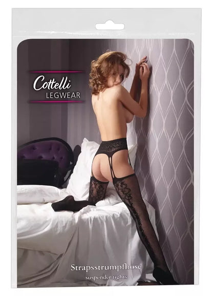 Cottelli Collection pėdkelnės su dirželiais L/XL – juodas tinklelis, siūlės detalė