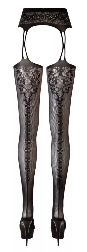 Cottelli Collection pėdkelnės su dirželiais L/XL – juodas tinklelis, siūlės detalė