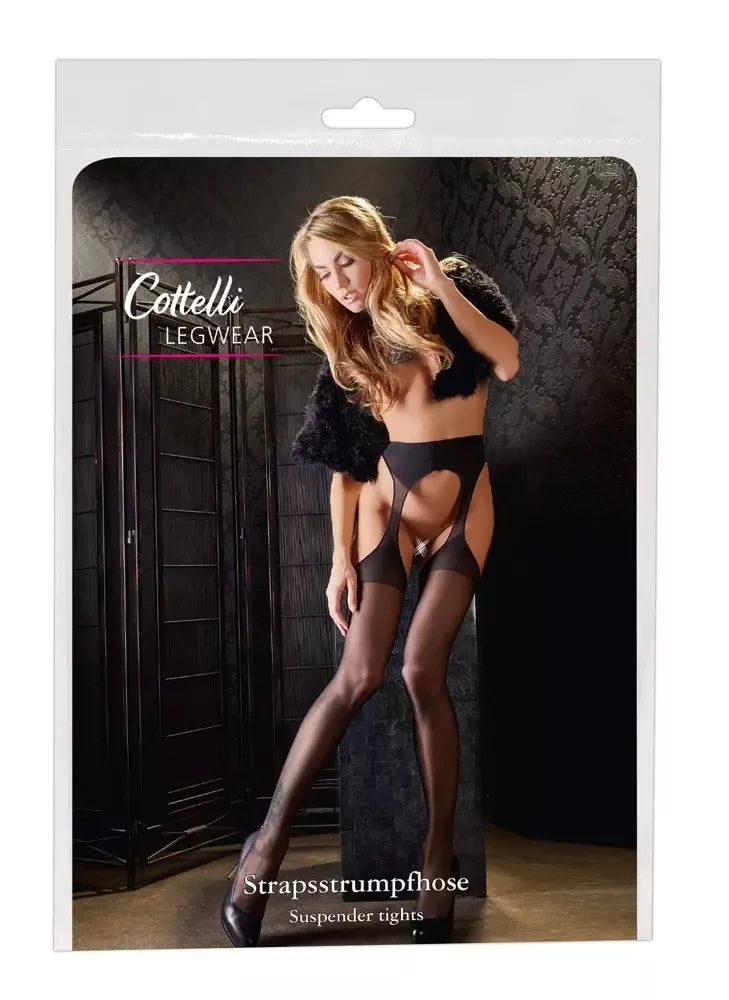 Cottelli Collection pėdkelnės su dirželių imitacija, juodos, S/M, poliamidas