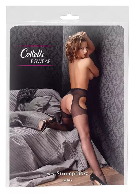 Cottelli Collection pėdkelnės su diržo imitacija, juodos, L/XL, su nėrinių apdaila