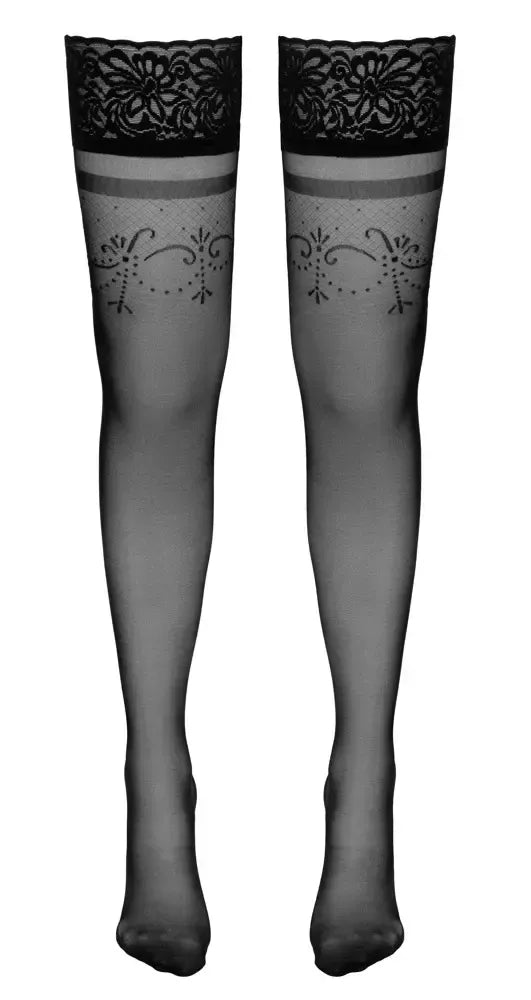 Cottelli Collection prisegamos kojinės, juodos, 5 dydis, su silikoniniu nėrinių viršumi