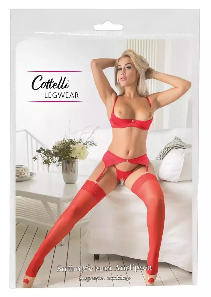 Cottelli Collection raudonos kojinės, 20 den, plati 7 cm juosta, Oeko-Tex