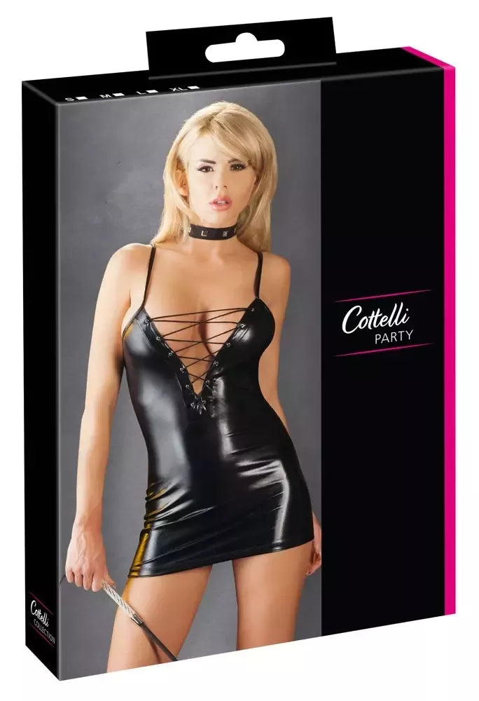 Cottelli Collection suknelė Wet Look XL su reguliuojamomis petnešėlėmis, juoda