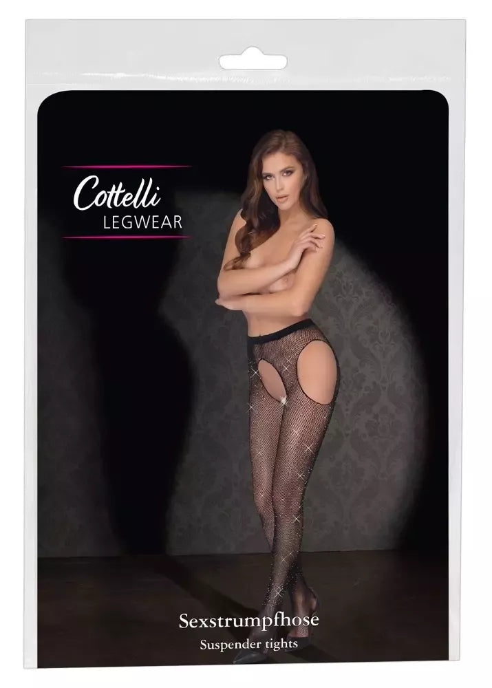 Cottelli Collection tinklelio pėdkelnės su raišteliais S-L, su cirkoniais, juodos