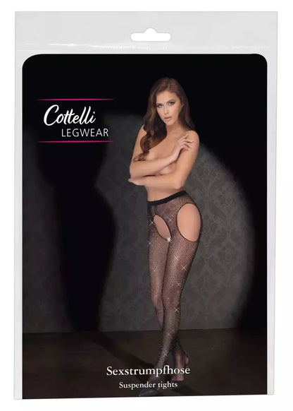 Cottelli Collection tinklelio pėdkelnės su raišteliais S-L, su cirkoniais, juodos