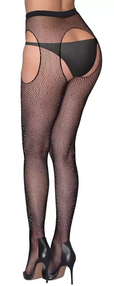 Cottelli Collection tinklelio pėdkelnės su raišteliais S-L, su cirkoniais, juodos