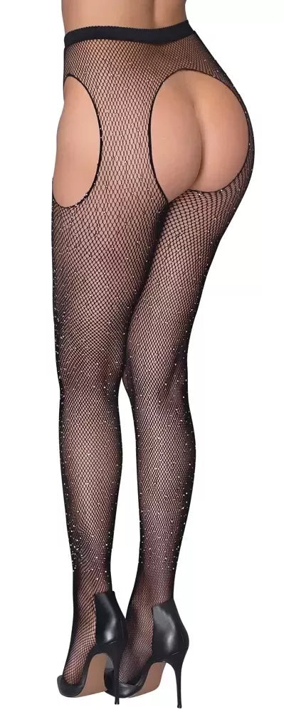 Cottelli Collection tinklelio pėdkelnės su raišteliais S-L, su cirkoniais, juodos
