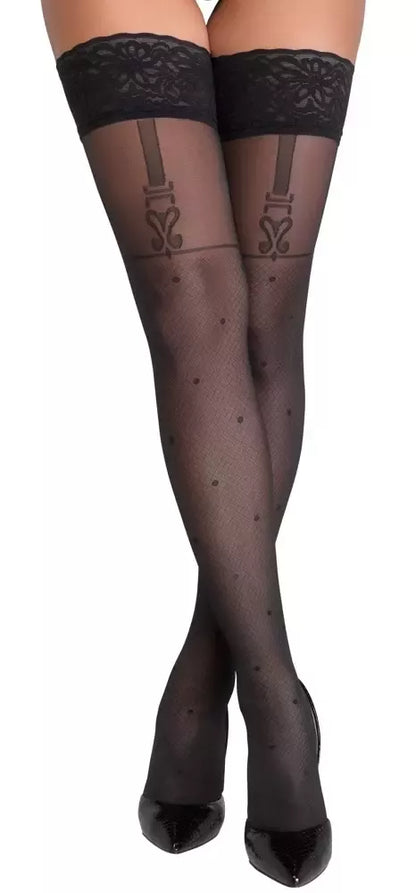 Cottelli Legware Flirt 3 juodos tinklinės kojinės su nėrinių krašteliu 40 DEN