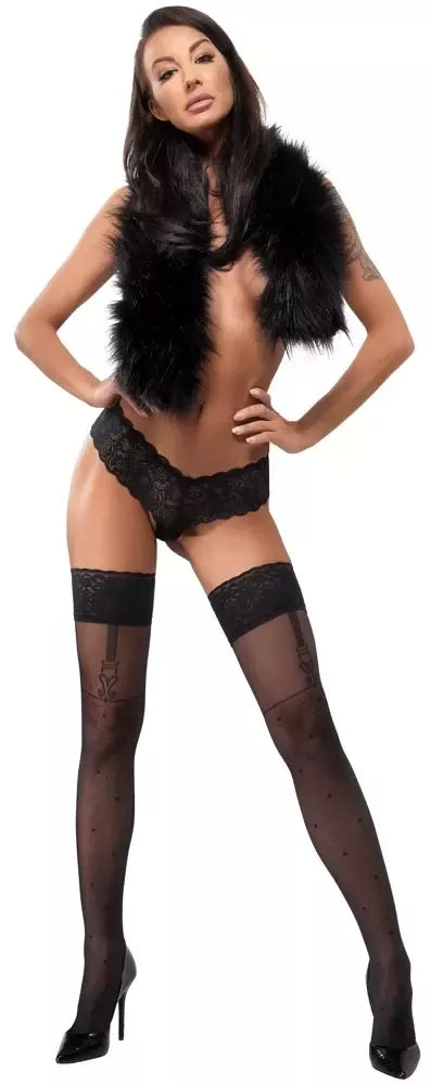 Cottelli Legware Flirt 3 juodos tinklinės kojinės su nėrinių krašteliu 40 DEN