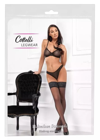 Cottelli Legware Hold-Ups juodos spalvos su nėriniuota viršutine dalimi 20 den. neslystančios 8 cm S/M