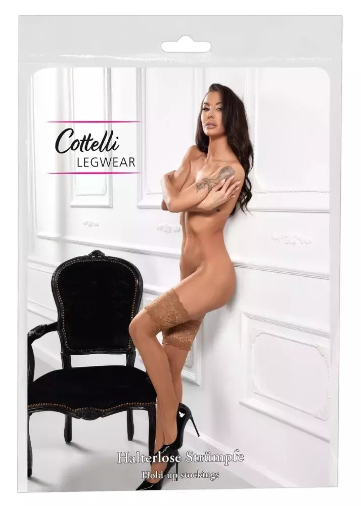 Cottelli Legware Hold-Ups Skin 2 – šviesaus kūno atspalvio kojinės, 14 cm nėriniai, 20 den