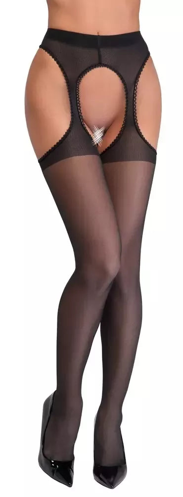Cottelli Legware juodos kojinės su diržu ir nėrinių apdaila, 20 DEN, 2 dydis