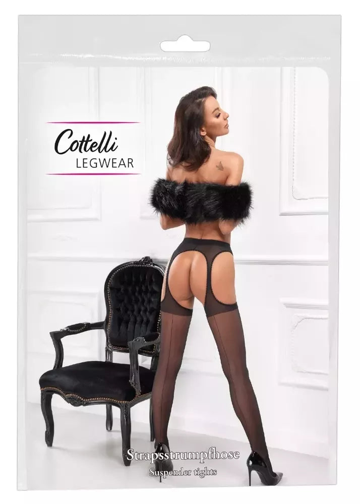 Cottelli Legware juodos kojinės su diržu ir nėrinių apdaila, 20 DEN, 2 dydis