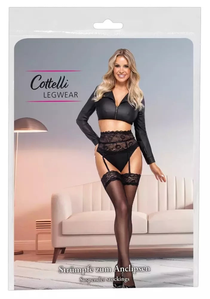 Cottelli LEGWARE juodos kojinės su nėrinių viršumi XL, 20 denier, Oeko-Tex
