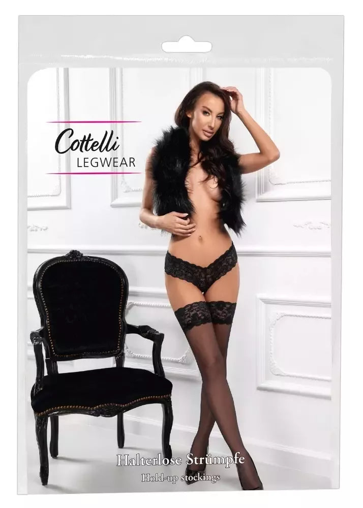 „Cottelli LEGWARE“ juodos savaime prilaikančios kojinės su 9 cm nėriniais, 20 DEN