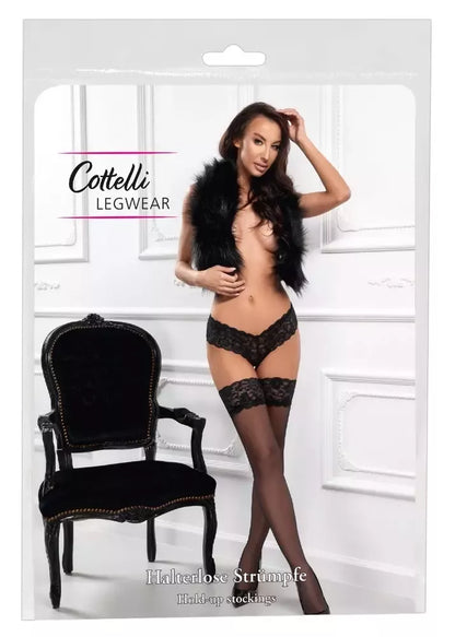„Cottelli LEGWARE“ juodos savaime prilaikančios kojinės su 9 cm nėriniais, 20 DEN