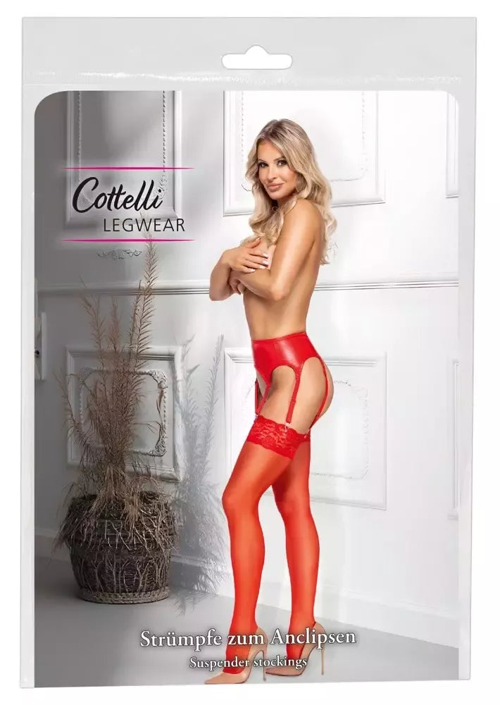 Cottelli LEGWARE raudonos kojinės S, 20 denų su plačiais nėriniais