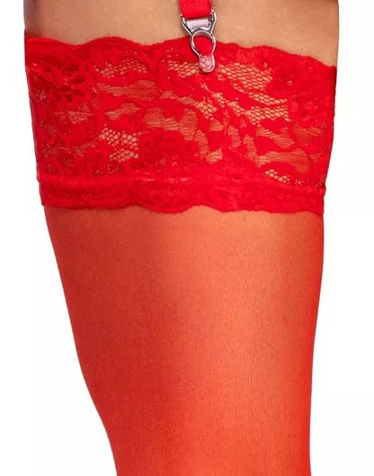 Cottelli LEGWARE raudonos kojinės S, 20 denų su plačiais nėriniais