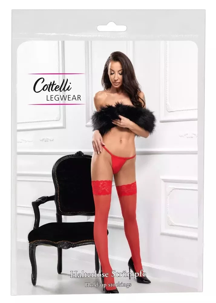 Cottelli Legware raudonos kojinės su plačiu nėrinių viršumi, 20 DEN