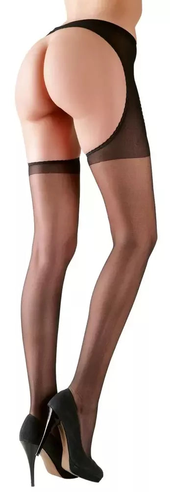 Cottelli LEGWEAR aksominės atviro klyno pėdkelnės S/M juodos