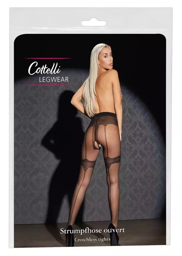 Cottelli LEGWEAR atviro dizaino pėdkelnės su dekoratyvine siūle nugaroje M/L