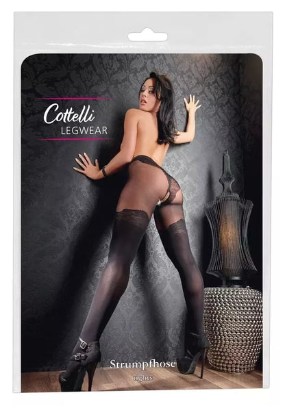 Cottelli Legwear juodos pėdkelnės atviru klynu, nepermatomos ir permatomos, 40/20 den