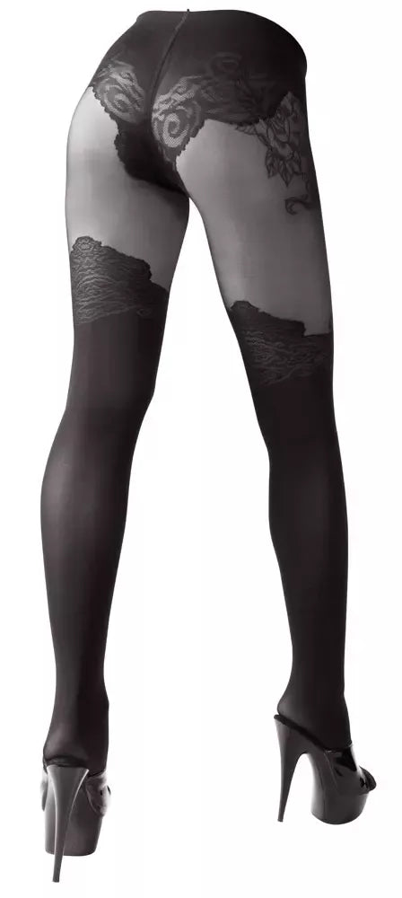 Cottelli Legwear juodos pėdkelnės atviru klynu, nepermatomos ir permatomos, 40/20 den