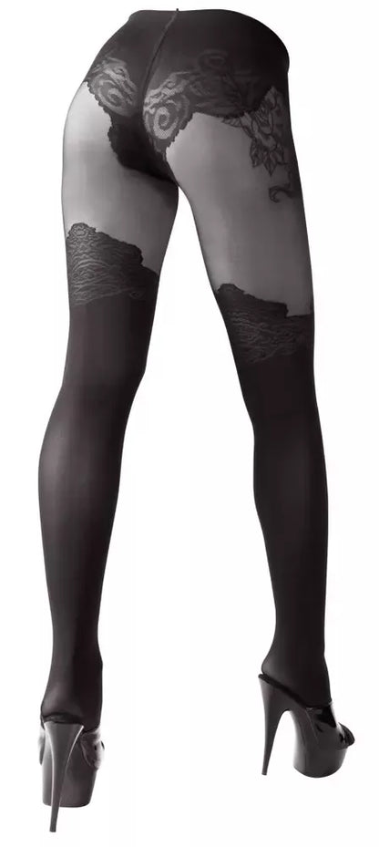 Cottelli Legwear juodos pėdkelnės atviru klynu, nepermatomos ir permatomos, 40/20 den