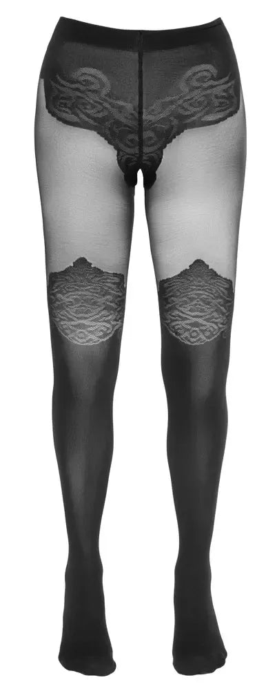 Cottelli Legwear juodos pėdkelnės atviru klynu, nepermatomos ir permatomos, 40/20 den